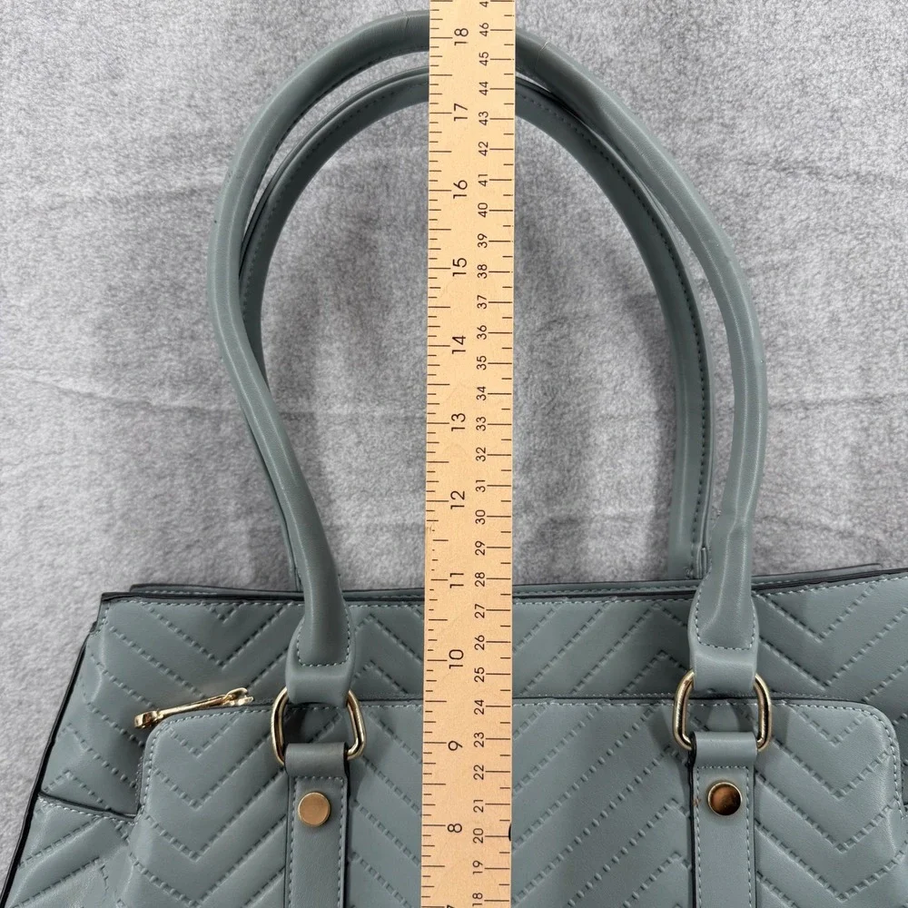 Segolene Paris Blue Grey Chevron Quilted Satchel Handbag Gold Hardware Large